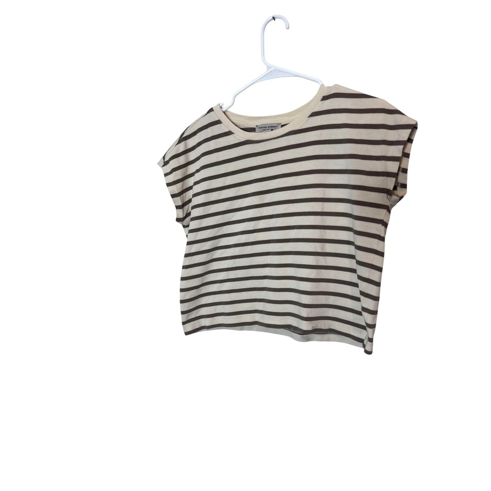 Martha Stewart Collection Shirt Womens Small White Brown Stripe Cropped Tee Top